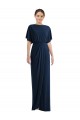 Dark Navy Bateau Neck Short Sleeves Open Back Sheath Semi Formal Evening Dress / Prom Dress / Bridesmaid Dress Townsville