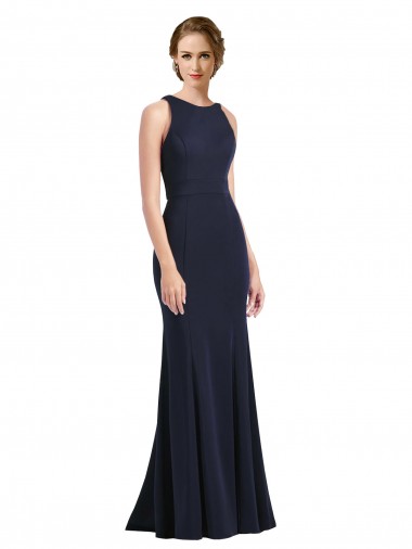 Dark Navy High Neck Sleeveless Keyhole Back Sheath Black Tie Prom Dress / Bridesmaid Dress Townsville