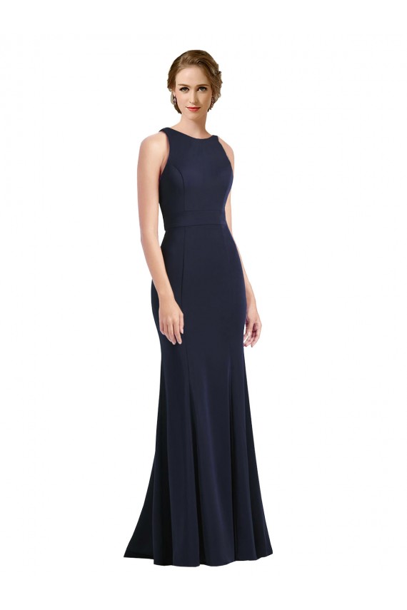 Dark Navy High Neck Sleeveless Keyhole Back Sheath Black Tie Prom Dress / Bridesmaid Dress Townsville