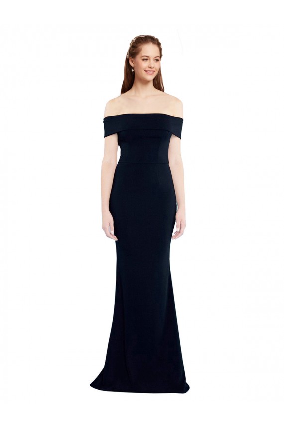 Dark Navy Off the Shoulder Sleeveless Keyhole Back Mermaid Formal Dress / Bridesmaid Dress Townsville