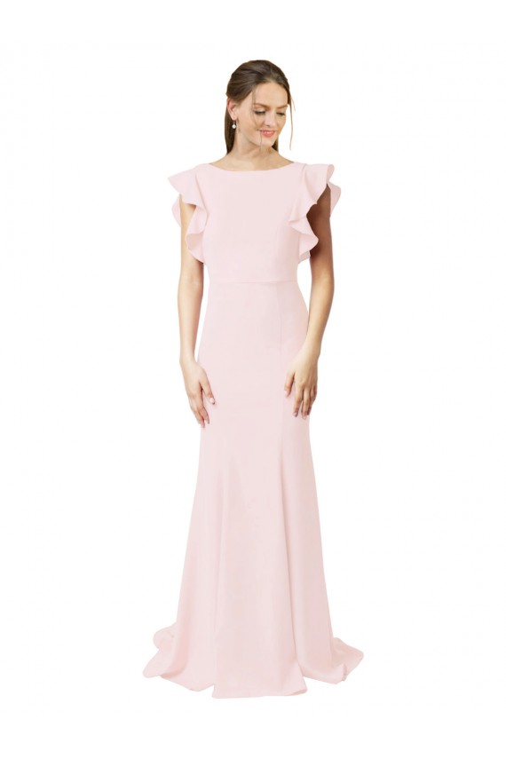 Pink Jewel Neck Ruffle Sleeves V-Back Mermaid, Sheath Black Tie Prom Dress / Bridesmaid Dress Townsville
