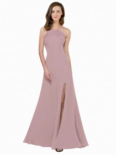 Dusty Pink High Neck Sleeveless Keyhole Back A-Line Prom Dress / Bridesmaid Dress Townsville