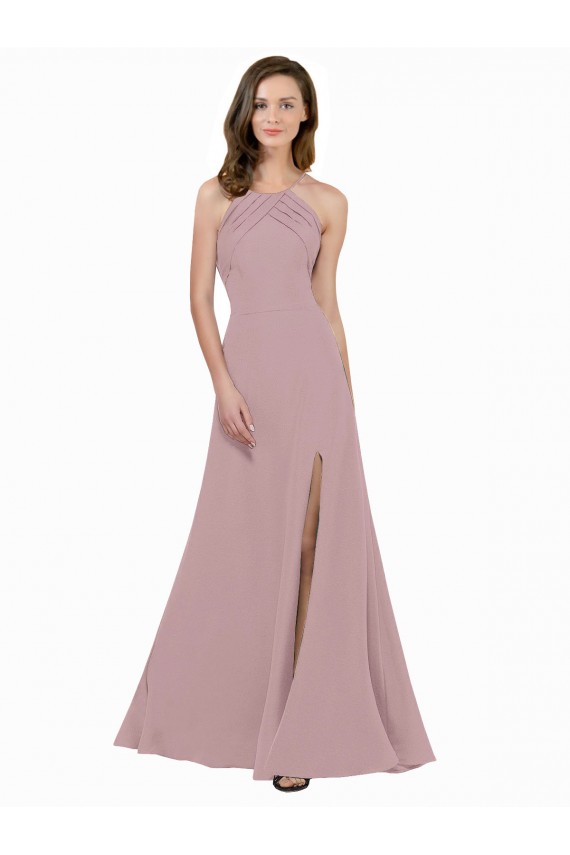 Dusty Pink High Neck Sleeveless Keyhole Back A-Line Prom Dress / Bridesmaid Dress Townsville