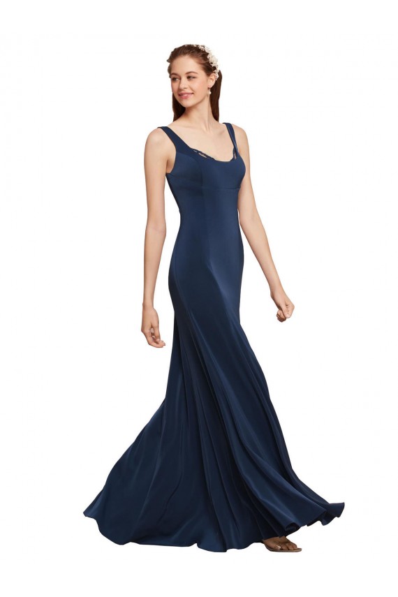 Dark Navy Round Neck Sleeveless Low Back A-Line Prom Dress / Bridesmaid Dress Townsville