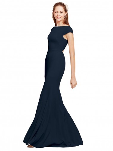 Dark Navy Boat Neck Sleeveless Open Back A-Line Formal Evening Gown / Prom Dress / Bridesmaid Dress Townsville