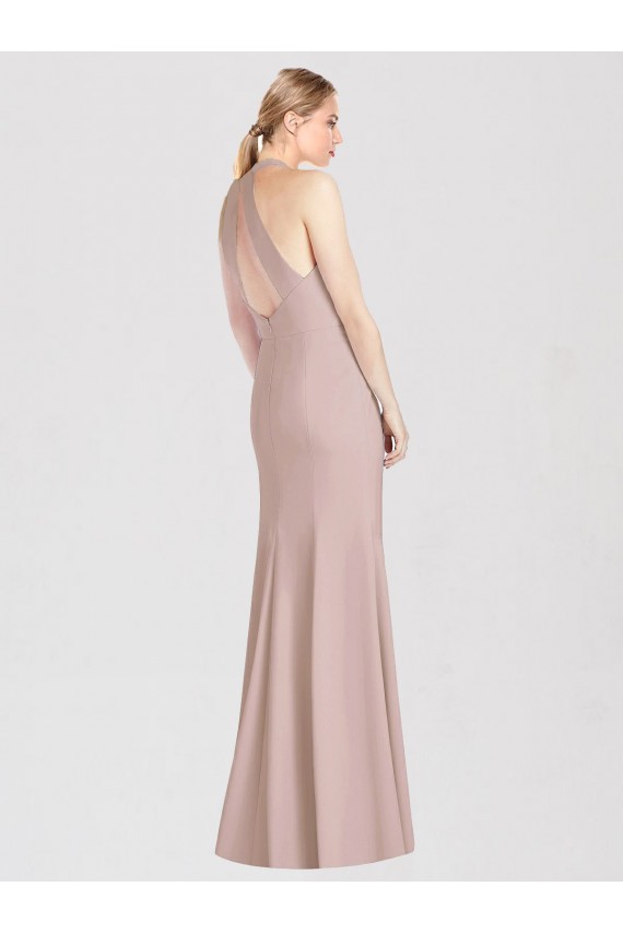 Dusty Pink Halter Neck Sleeveless Open Back Trumpet Semi Formal Evening Dress / Bridesmaid Dress Townsville