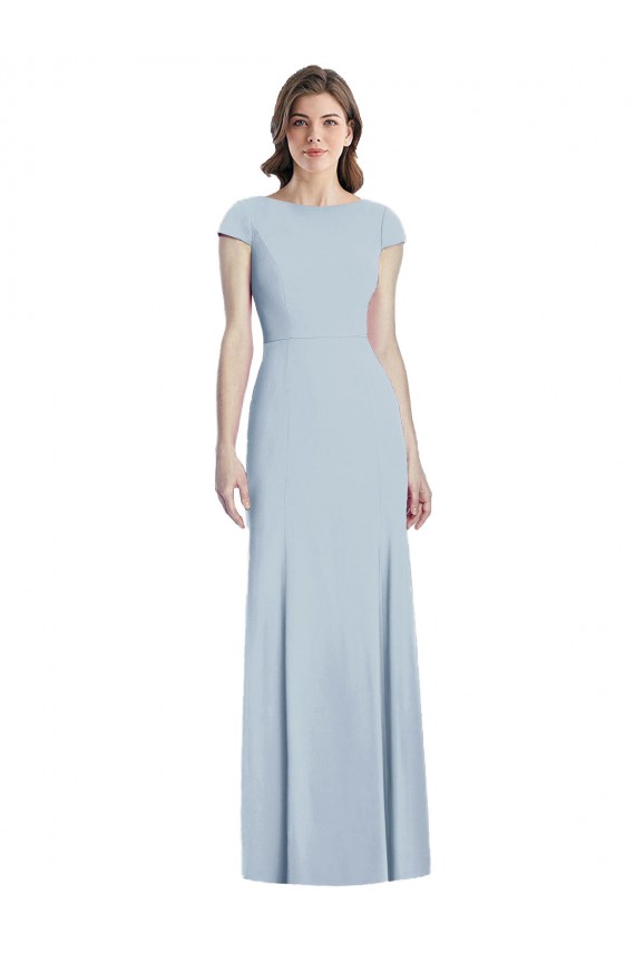Light Sky Blue Bateau Neck Cap Sleeves Open Back Trumpet Formal Dress / Bridesmaid Dress Townsville