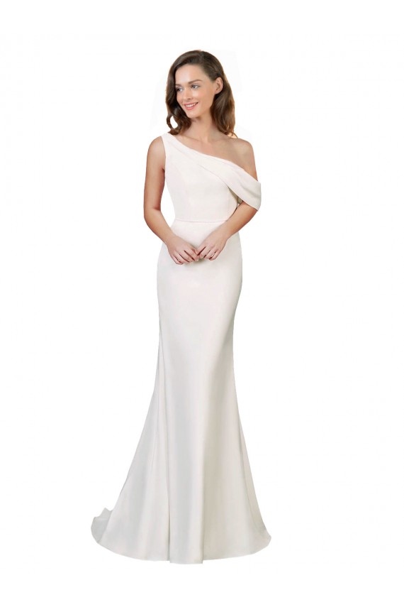 Ivory One Shoulder Sleeveless Stretch Crepe Sheath Formal Evening Gown / Prom Dress / Bridesmaid Dress Townsville