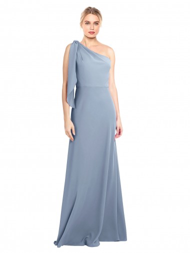 Smoke Blue One Shoulder Flutter Sleeves Sheath Formal Dress / Bridesmaid Dress Townsville