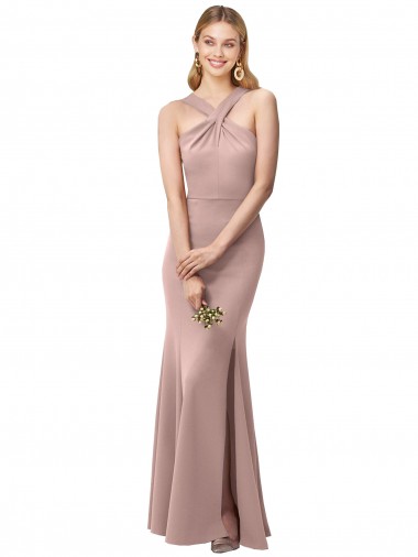 Dusty Pink High Neck Sleeveless Open Back Sheath Prom Dress / Bridesmaid Dress Townsville