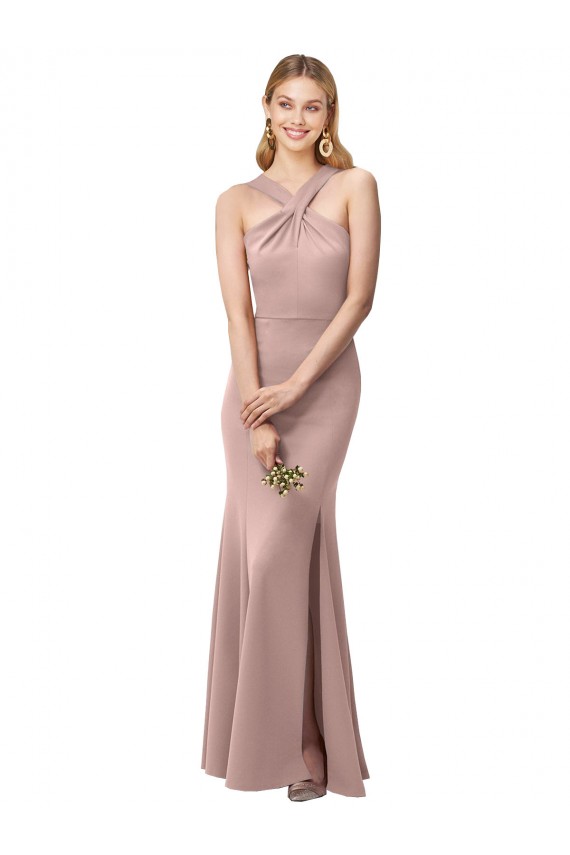 Dusty Pink High Neck Sleeveless Open Back Sheath Prom Dress / Bridesmaid Dress Townsville