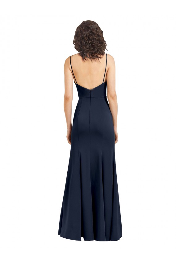 Dark Navy Scoop Neck Sleeveless Low Back Sheath Formal Dress / Bridesmaid Dress Townsville
