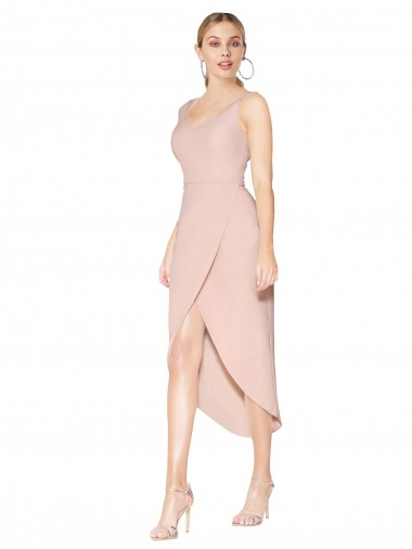 Mauve High Neck Sleeveless V-Back Mermaid High Low Evening Gown / Prom Dress / Bridesmaid Dress Townsville