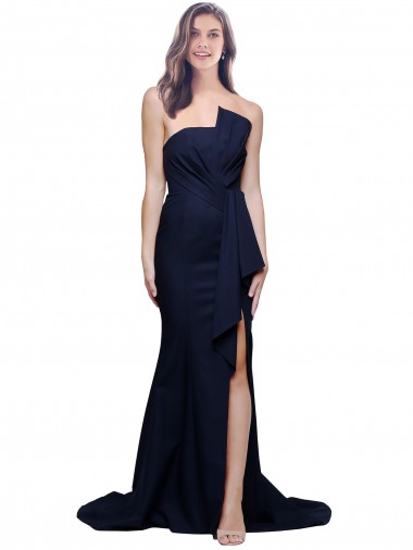 Dark Navy Strapless Sleeveless Low Back Sheath Semi Formal Evening Dress / Prom Dress / Bridesmaid Dress Townsville