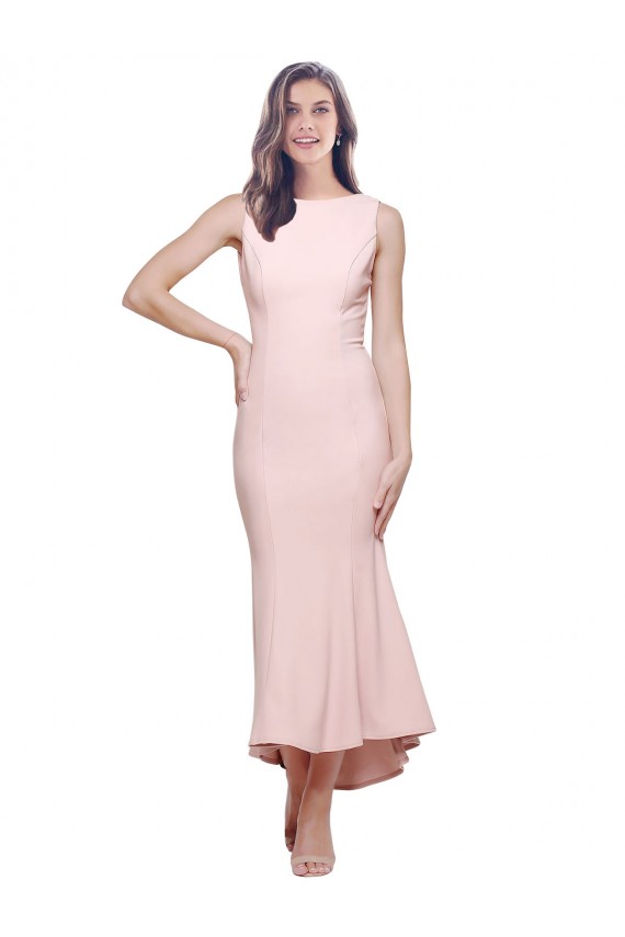 Pink High Neck Sleeveless Low Back Sheath High Low Evening Gown / Prom Dress / Bridesmaid Dress Townsville