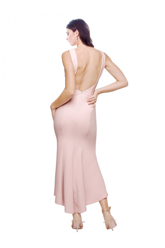 Pink High Neck Sleeveless Low Back Sheath High Low Evening Gown / Prom Dress / Bridesmaid Dress Townsville