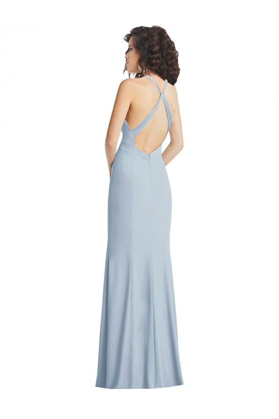 Light Sky Blue High Neck Sleeveless Open Back Trumpet Formal Evening Gown / Prom Dress / Bridesmaid Dress Townsville