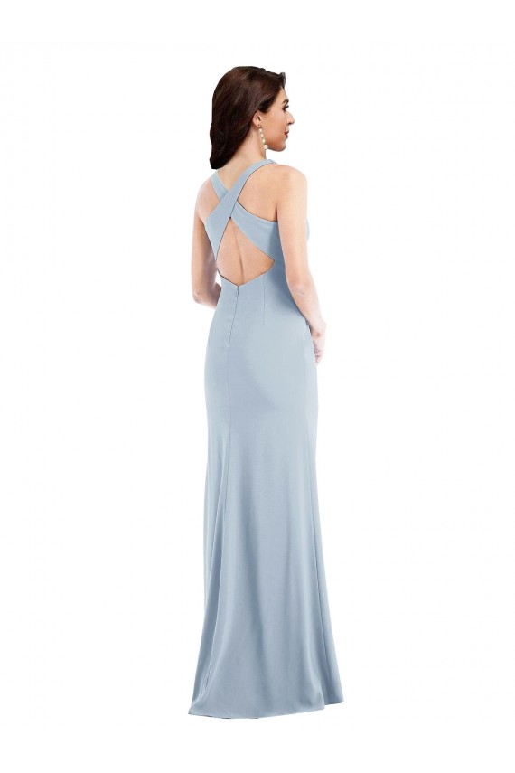Light Sky Blue V-Neck Sleeveless Open Back Trumpet Evening Dress / Bridesmaid Dress Townsville