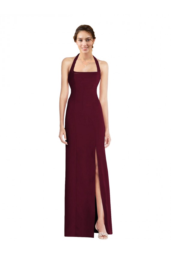 Burgundy Gold Halter Neck Sleeveless Open Back Trumpet Semi Formal Evening Dress / Prom Dress / Bridesmaid Dress Townsville