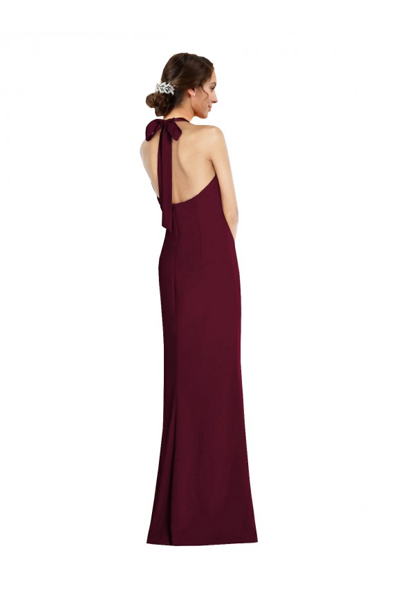 Burgundy Gold Halter Neck Sleeveless Open Back Trumpet Semi Formal Evening Dress / Prom Dress / Bridesmaid Dress Townsville
