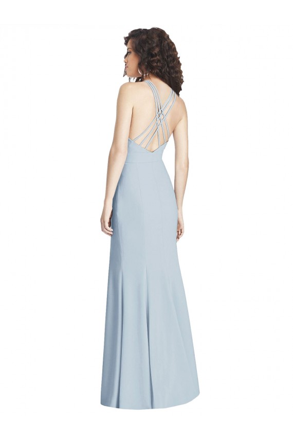 Light Sky Blue Halter Neck Sleeveless Open Back Trumpet Evening Dress / Bridesmaid Dress Townsville