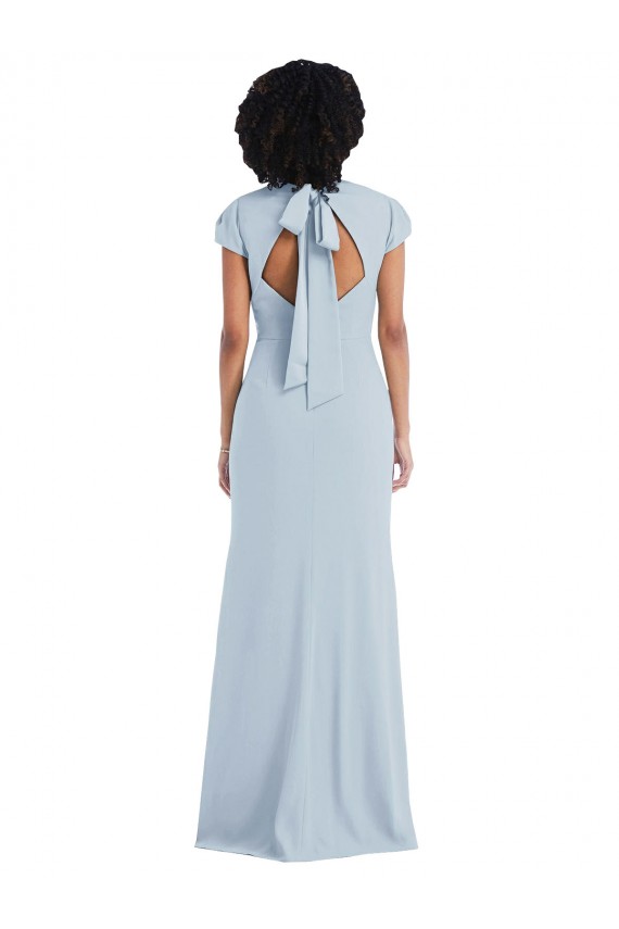 Light Sky Blue Jewel Neck Cap Sleeves Keyhole Back Trumpet Semi Formal Evening Dress / Bridesmaid Dress Townsville