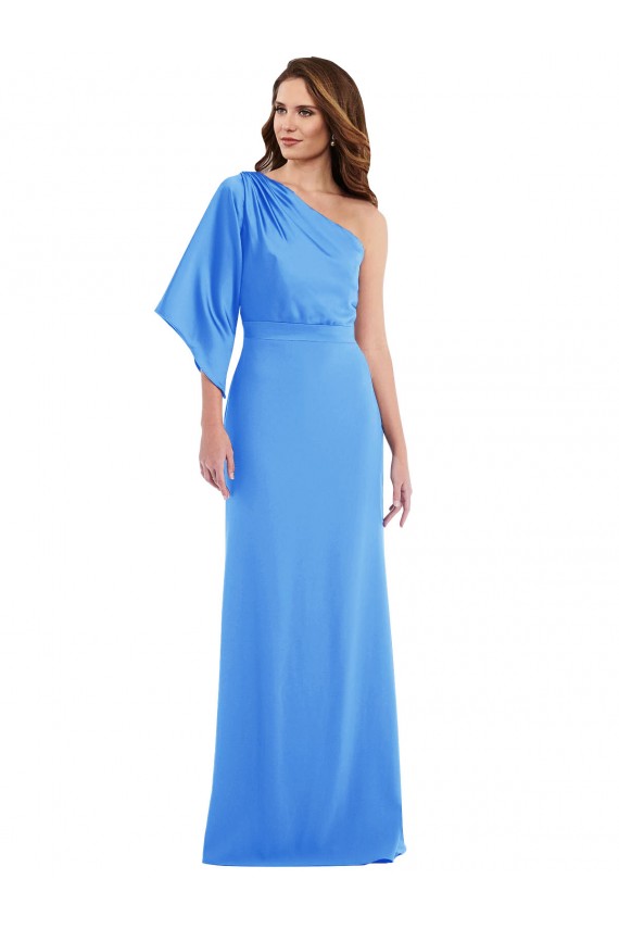Peacock Blue One Shoulder Bell Sleeves Trumpet Semi Formal Evening Dress / Prom Dress / Bridesmaid Dress Townsville