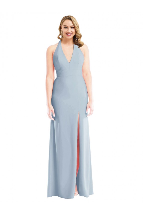 Light Sky Blue Halter Neck Sleeveless Open Back Trumpet Bridesmaid Dress / Evening Dress Townsville