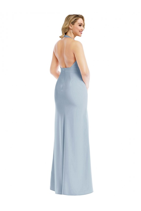 Light Sky Blue Halter Neck Sleeveless Open Back Trumpet Bridesmaid Dress / Evening Dress Townsville