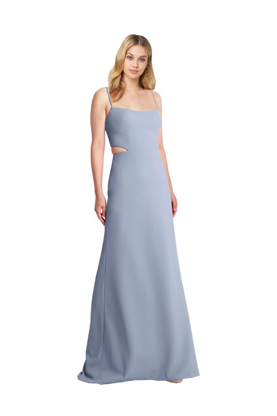 Smoke Blue Scoop Neck Sleeveless Open Back A-Line Prom Dress / Bridesmaid Dress Townsville