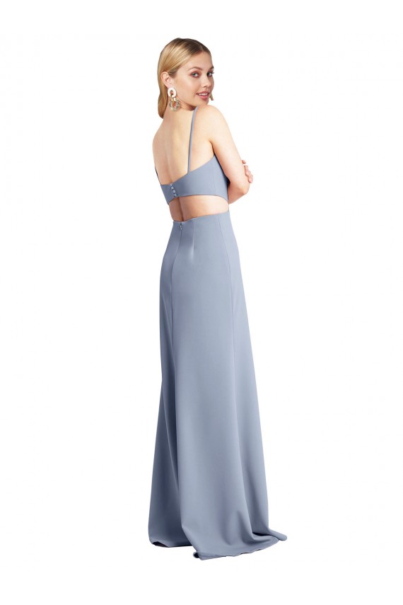 Smoke Blue Scoop Neck Sleeveless Open Back A-Line Prom Dress / Bridesmaid Dress Townsville