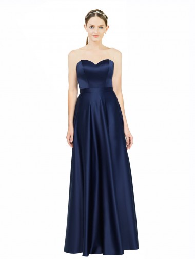 Dark Navy Sweetheart Sleeveless Low Back A-Line Black Tie Evening Gown / Bridesmaid Dress Townsville