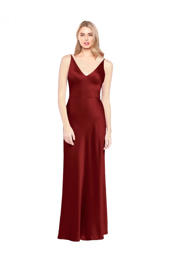 Burgundy V-Neck Sleeveless V-Back A-Line Formal Evening Gown / Prom Dress / Bridesmaid Dress Townsville