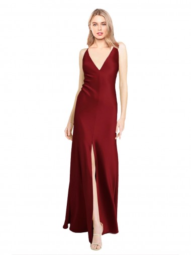 Burgundy V-Neck Sleeveless V-Back A-Line Black Tie Evening Gown / Prom Dress / Bridesmaid Dress Townsville
