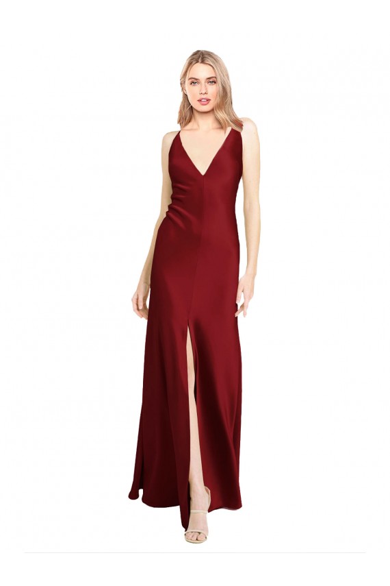 Burgundy V-Neck Sleeveless V-Back A-Line Black Tie Evening Gown / Prom Dress / Bridesmaid Dress Townsville