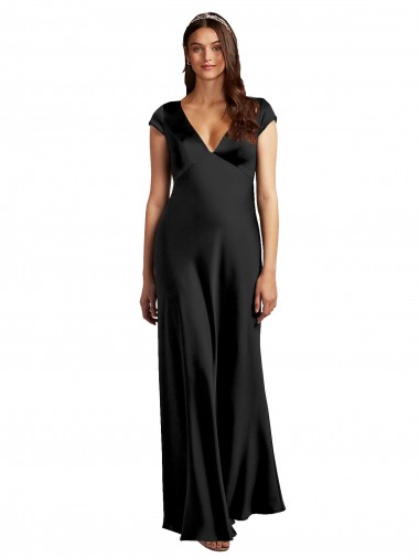 Black V-Neck Cap Sleeves Keyhole Back A-Line Formal Evening Gown / Prom Dress / Bridesmaid Dress Townsville