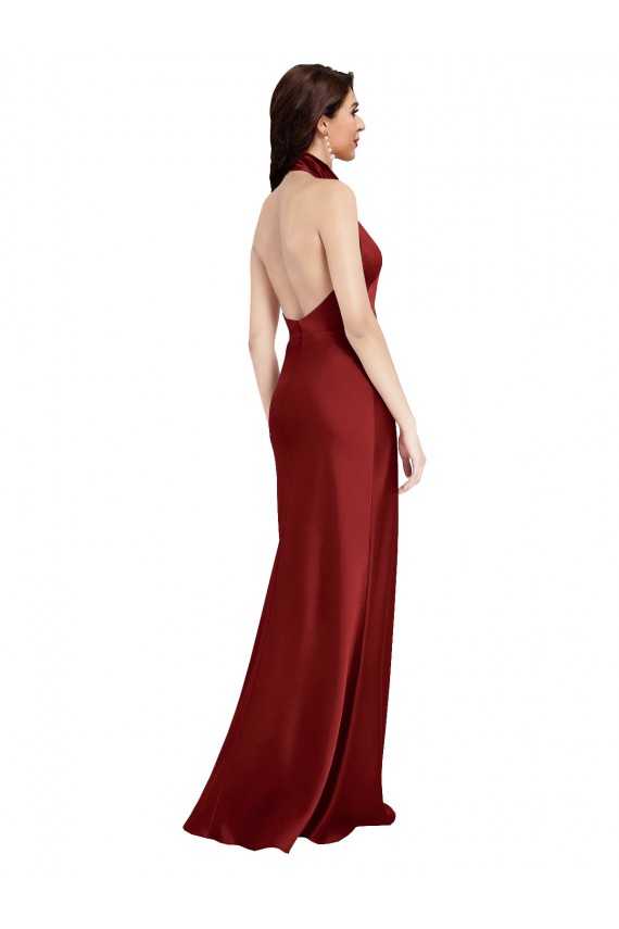 Burgundy Halter Neck Sleeveless Open Back A-Line Black Tie Evening Gown / Prom Dress / Bridesmaid Dress Townsville