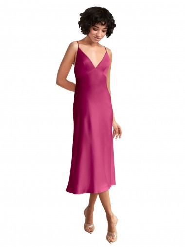 Fuchsia V-Neck Sleeveless Low Back Stretch Satin A-Line Formal Evening Gown / Prom Dress / Bridesmaid Dress Townsville