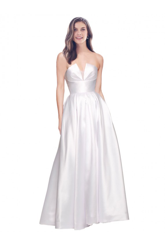White Strapless Sleeveless Low Back A-Line Formal Evening Gown / Prom Dress / Bridesmaid Dress Townsville