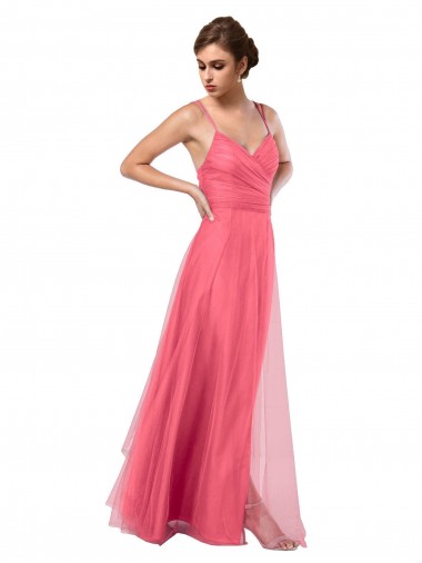 Watermelon Spaghetti Straps Sleeveless V-Back A-Line Bridesmaid Dress Townsville