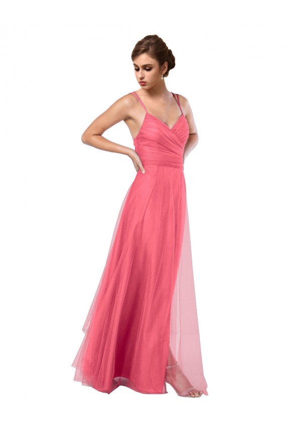 Watermelon Spaghetti Straps Sleeveless V-Back A-Line Bridesmaid Dress Townsville