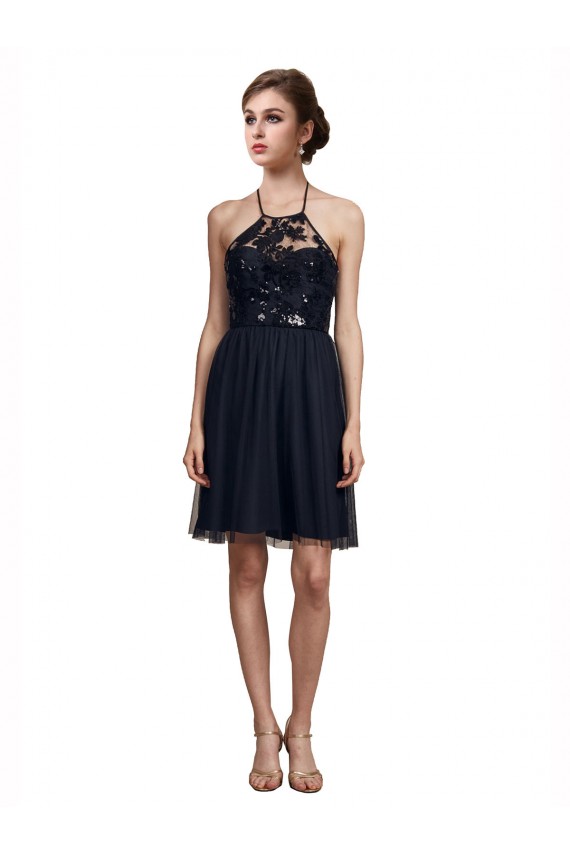 Black Halter Neck Sleeveless A-Line Bridesmaid Gown Townsville