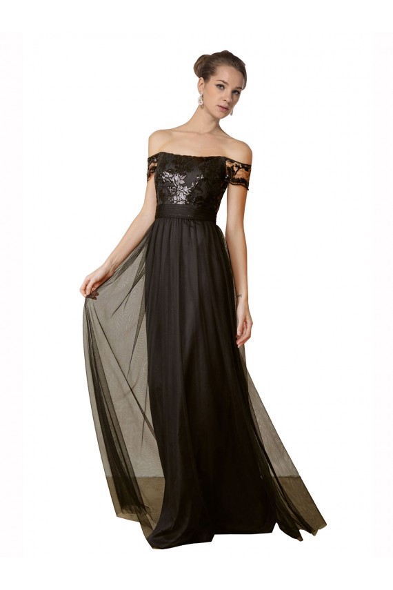 Black Off the Shoulder Sleeveless A-Line Bridesmaid Dress Townsville