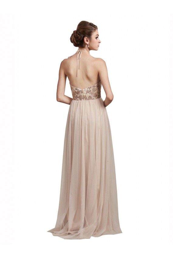 Nude Halter Neck Sleeveless A-Line Bridesmaid Dress Townsville