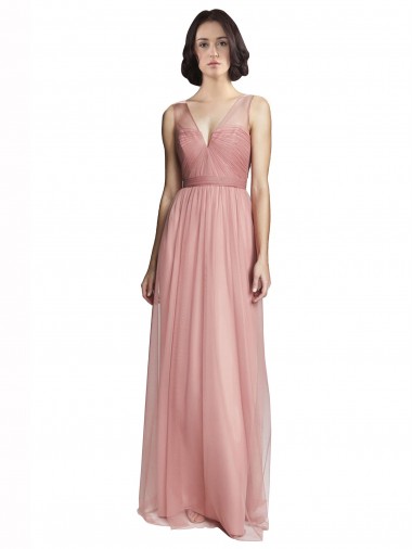 Rose Pink V-Neck Sleeveless A-Line Bridesmaid Dress Townsville
