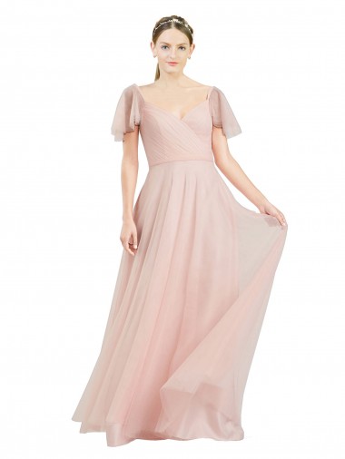 Pink V-Neck Flutter Sleeves A-Line Formal Dress / Bridesmaid Dress Townsville