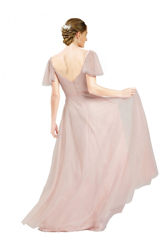 Pink V-Neck Flutter Sleeves A-Line Formal Dress / Bridesmaid Dress Townsville