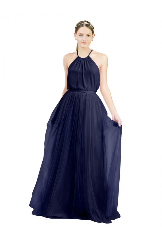 Navy Blue High Neck Sleeveless A-Line Semi Formal Evening Dress / Bridesmaid Dress Townsville