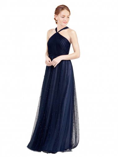 Navy Blue Halter Neck Sleeveless A-Line Bridesmaid Dress / Evening Dress Townsville