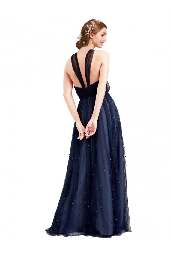 Navy Blue Halter Neck Sleeveless A-Line Bridesmaid Dress / Evening Dress Townsville